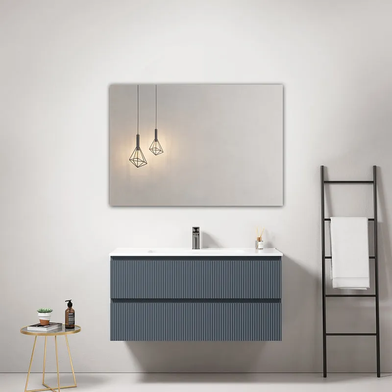 Mobile bagno sospeso cannettato 100 cm Blu Mare Lavabo in Ceramica Specchio Quadro - Fiji Paint