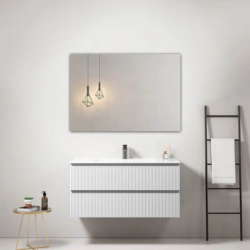 Mobile bagno sospeso cannettato 100 cm Bianco Lavabo in Ceramica Specchio Quadro - Fiji Paint