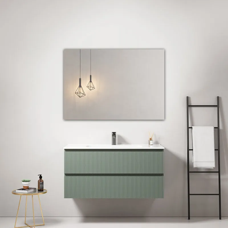 Mobile bagno sospeso cannettato 100 cm Verde Salvia Lavabo in Ceramica Specchio Quadro - Fiji Paint