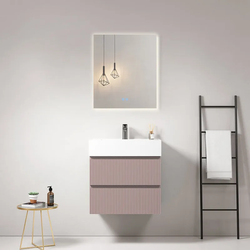 Mobile bagno sospeso cannettato 60 cm Rosa Retro Lavabo in Resina Specchio Quadro Retroilluminato - Fiji Paint