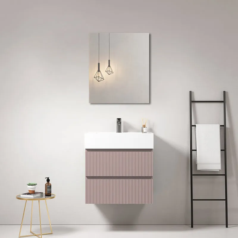 Mobile bagno sospeso cannettato 60 cm Rosa Retro Lavabo in Resina Specchio Quadro - Fiji Paint