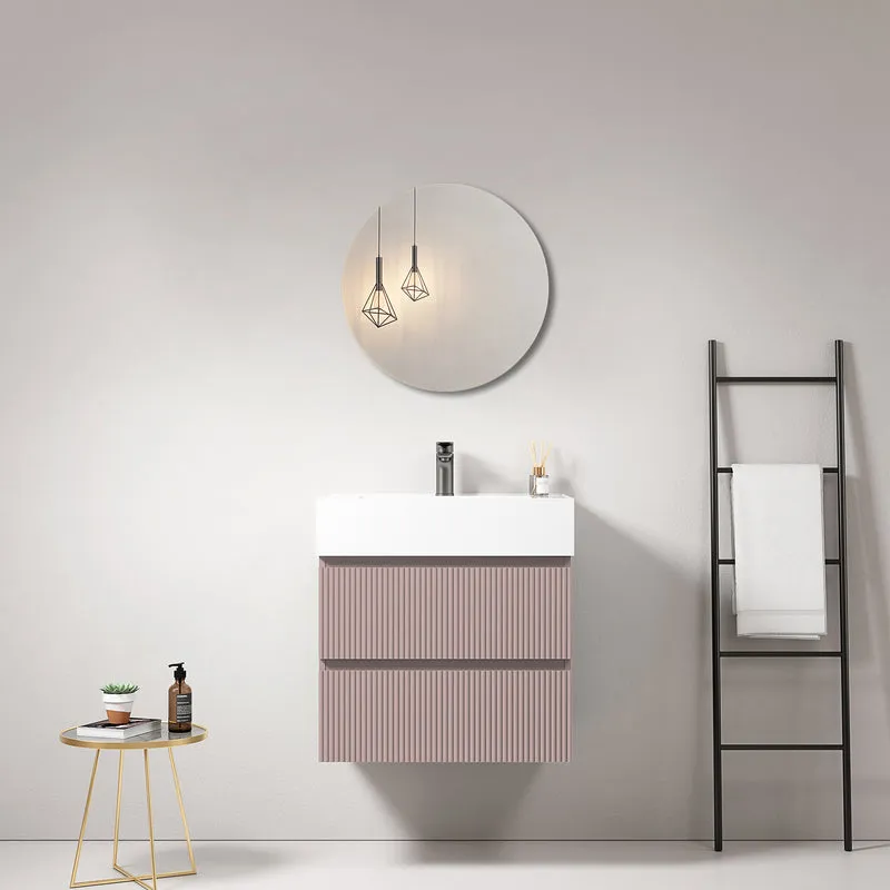 Mobile bagno sospeso cannettato 60 cm Rosa Retro Lavabo in Resina Specchio Tondo - Fiji Paint