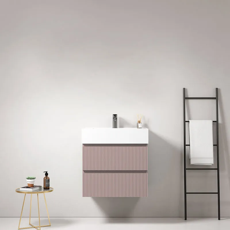 Mobile bagno sospeso cannettato 60 cm Rosa Retro Lavabo in Resina Senza Specchio - Fiji Paint