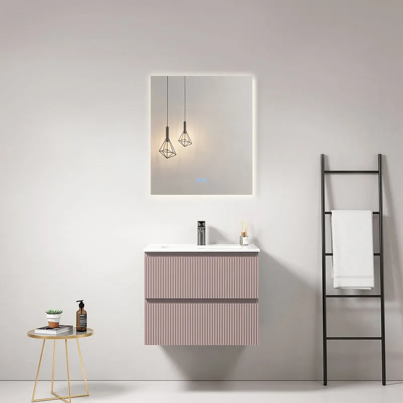 Mobile bagno sospeso cannettato 60 cm Rosa Retro Lavabo in Ceramica Specchio Quadro Retroilluminato - Fiji Paint