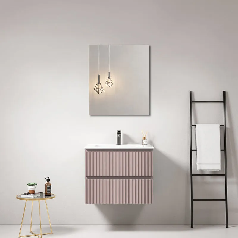 Mobile bagno sospeso cannettato 60 cm Rosa Retro Lavabo in Ceramica Specchio Quadro - Fiji Paint