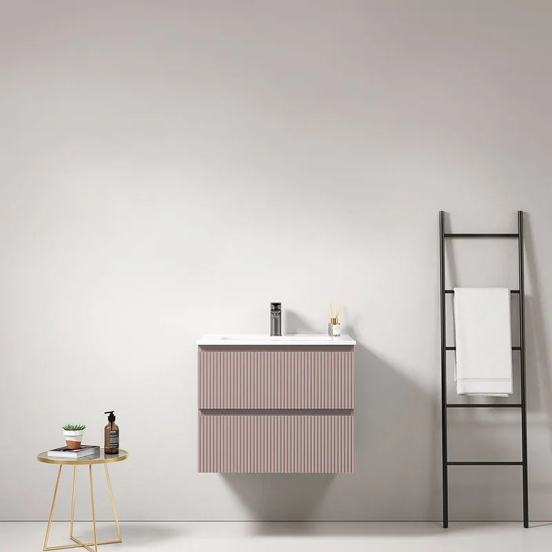 Mobile bagno sospeso cannettato 60 cm Rosa Retro Lavabo in Ceramica Senza Specchio - Fiji Paint