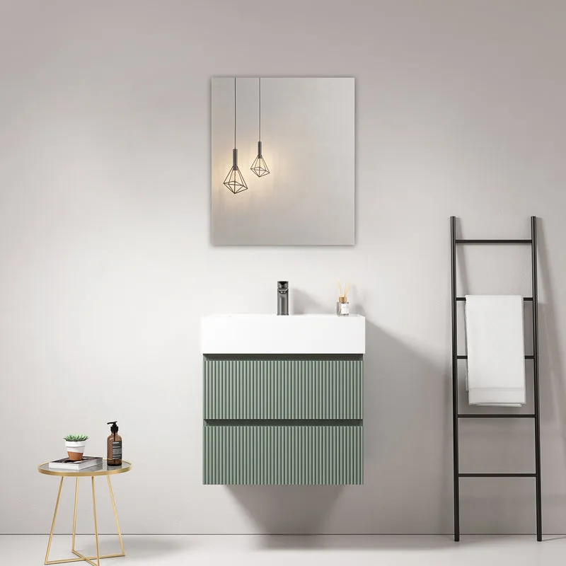 Mobile bagno sospeso cannettato 60 cm Verde Salvia Lavabo in Resina Specchio Quadro - Fiji Paint