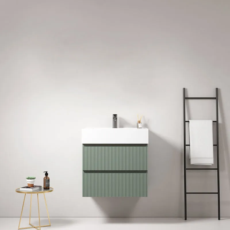 Mobile bagno sospeso cannettato 60 cm Verde Salvia Lavabo in Resina Senza Specchio - Fiji Paint