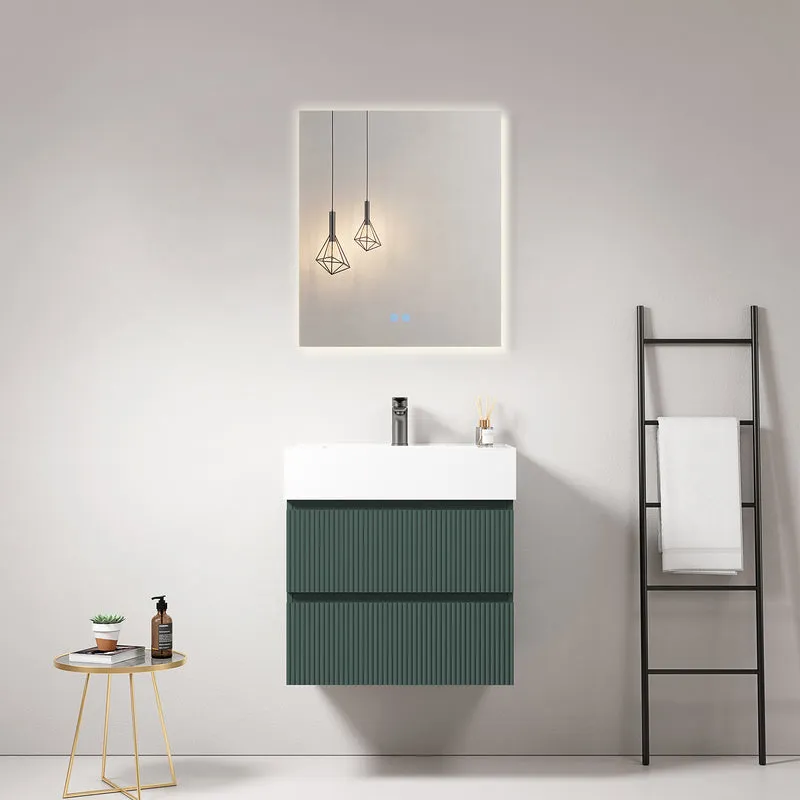 Mobile bagno sospeso cannettato 60 cm Verde Comodoro Lavabo in Resina Specchio Quadro Retroilluminato - Fiji Paint