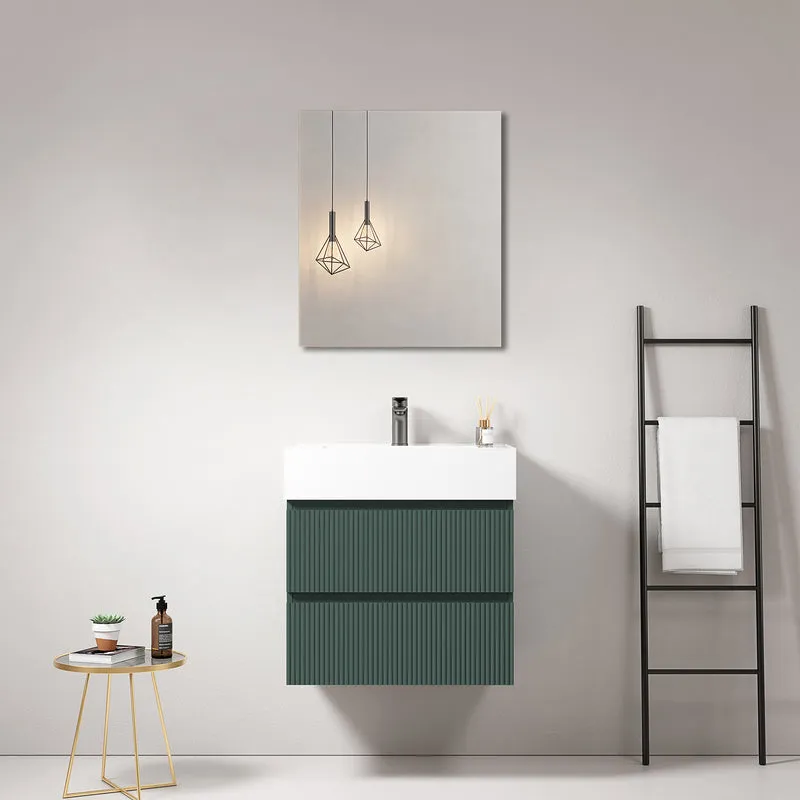 Mobile bagno sospeso cannettato 60 cm Verde Comodoro Lavabo in Resina Specchio Quadro - Fiji Paint