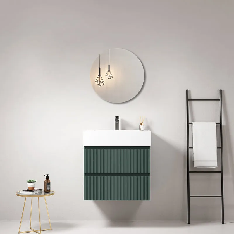Mobile bagno sospeso cannettato 60 cm Verde Comodoro Lavabo in Resina Specchio Tondo - Fiji Paint