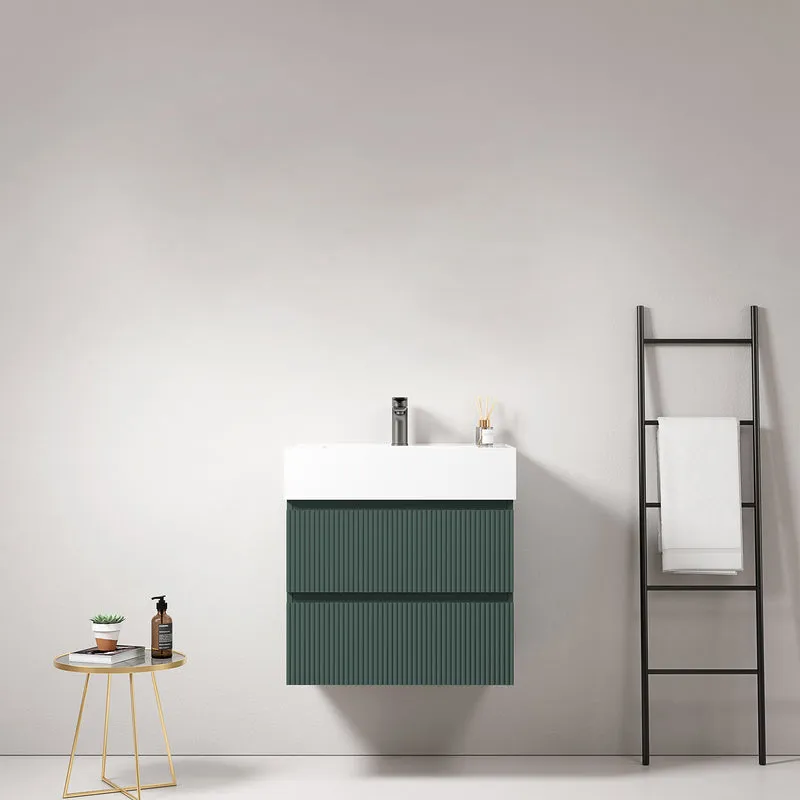 Mobile bagno sospeso cannettato 60 cm Verde Comodoro Lavabo in Resina Senza Specchio - Fiji Paint