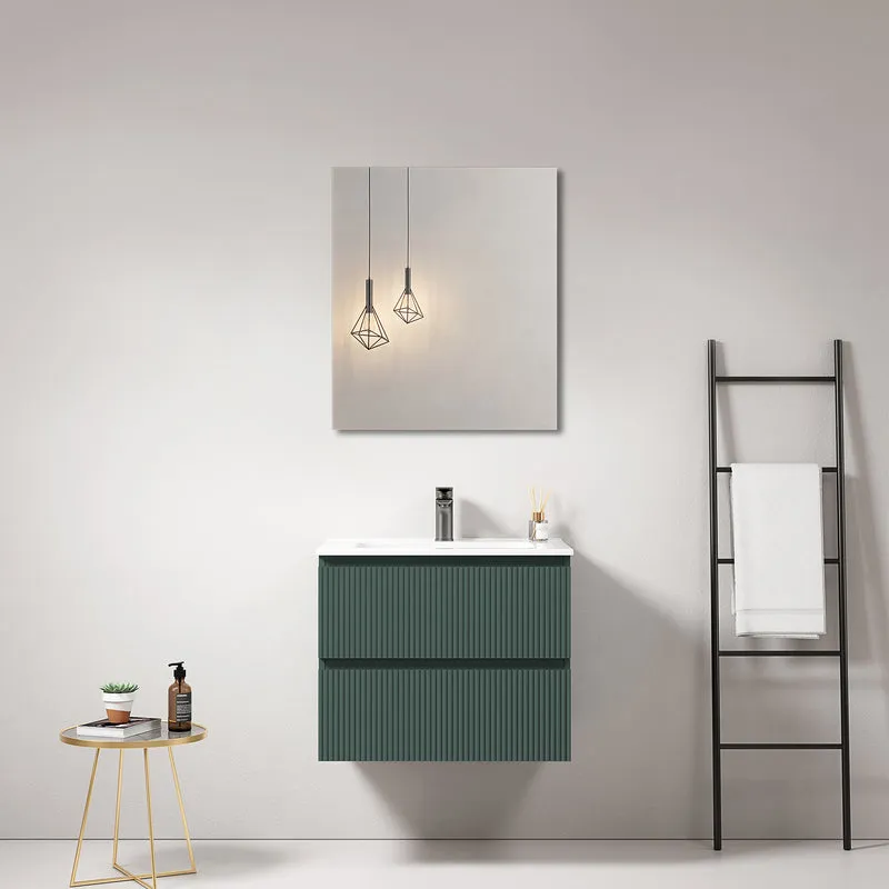 Mobile bagno sospeso cannettato 60 cm Verde Comodoro Lavabo in Ceramica Specchio Quadro - Fiji Paint