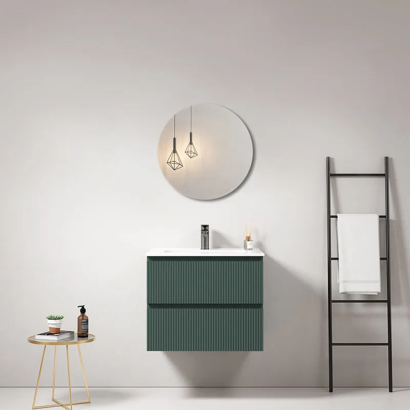 Mobile bagno sospeso cannettato 60 cm Verde Comodoro Lavabo in Ceramica Specchio Tondo - Fiji Paint
