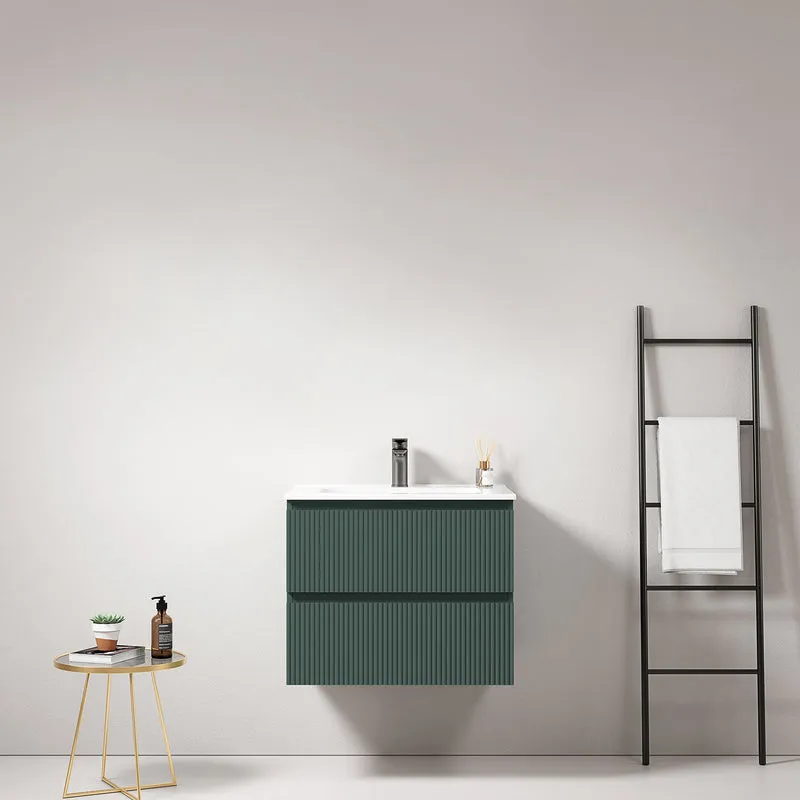 Mobile bagno sospeso cannettato 60 cm Verde Comodoro Lavabo in Ceramica Senza Specchio - Fiji Paint