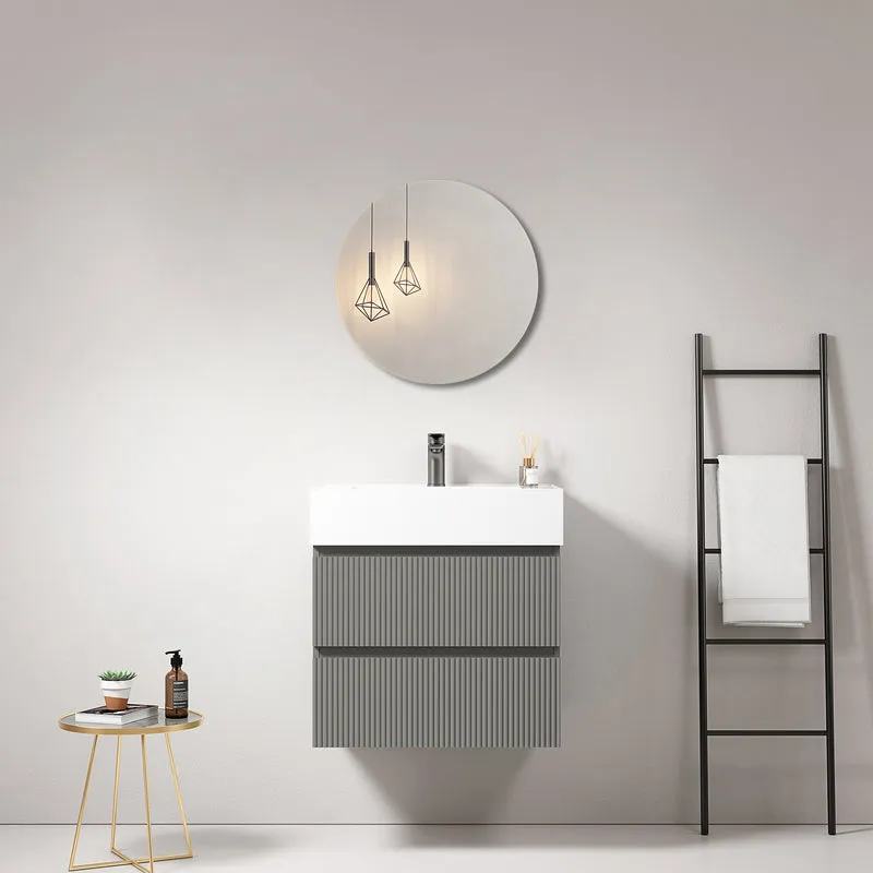 Mobile bagno sospeso cannettato 60 cm Grigio Londra Lavabo in Resina Specchio Tondo - Fiji Paint