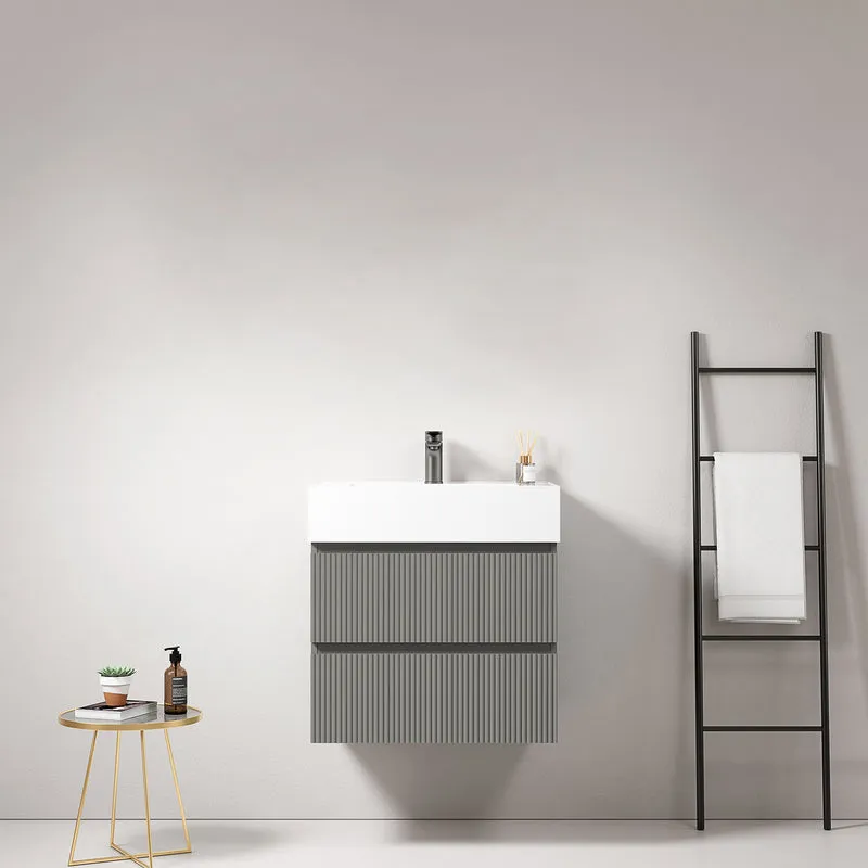 Mobile bagno sospeso cannettato 60 cm Grigio Londra Lavabo in Resina Senza Specchio - Fiji Paint
