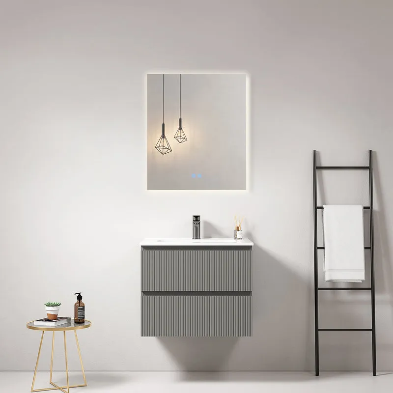 Mobile bagno sospeso cannettato 60 cm Grigio Londra Lavabo in Ceramica Specchio Quadro Retroilluminato - Fiji Paint