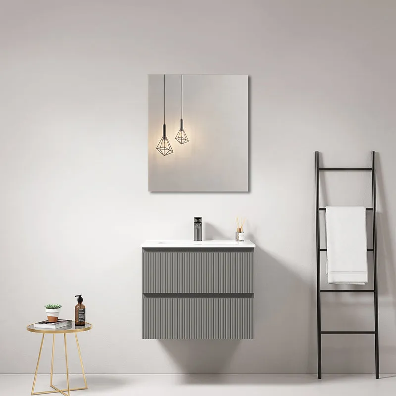Mobile bagno sospeso cannettato 60 cm Grigio Londra Lavabo in Ceramica Specchio Quadro - Fiji Paint