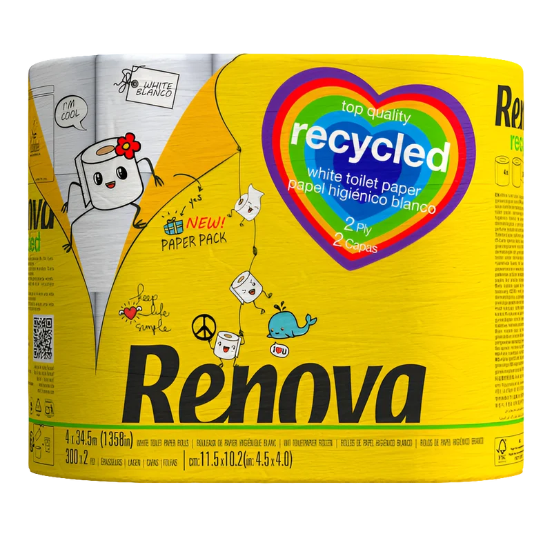 Carta igienica riciclata 4 rotoli senza plastica