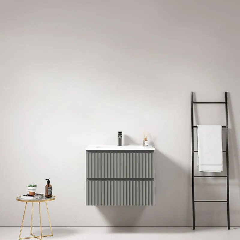 Mobile bagno sospeso cannettato 60 cm Grigio Londra Lavabo in Ceramica Senza Specchio - Fiji Paint