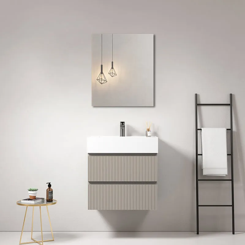 Mobile bagno sospeso cannettato 60 cm Grigio Cenere Lavabo in Resina Specchio Quadro - Fiji Paint
