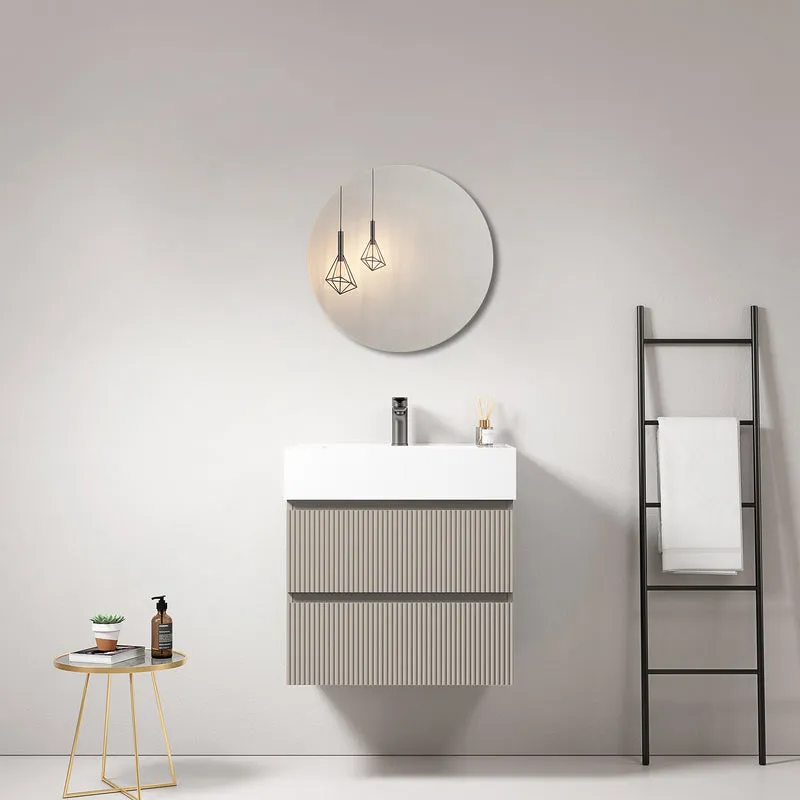 Mobile bagno sospeso cannettato 60 cm Grigio Cenere Lavabo in Resina Specchio Tondo - Fiji Paint