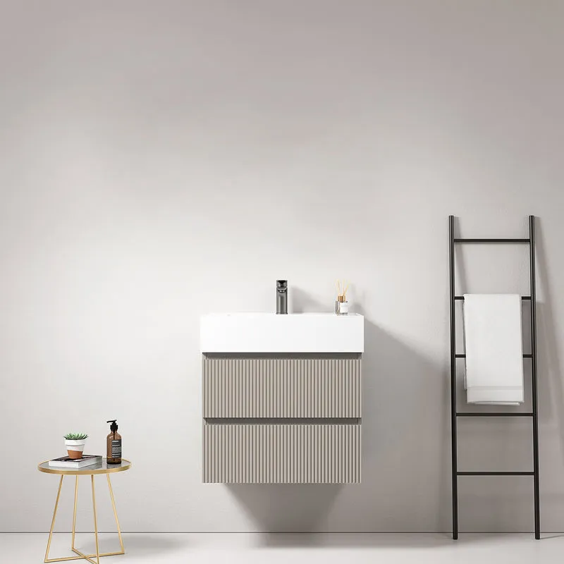 Mobile bagno sospeso cannettato 60 cm Grigio Cenere Lavabo in Resina Senza Specchio - Fiji Paint