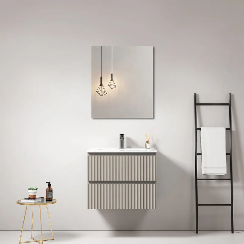 Mobile bagno sospeso cannettato 60 cm Grigio Cenere Lavabo in Ceramica Specchio Quadro - Fiji Paint