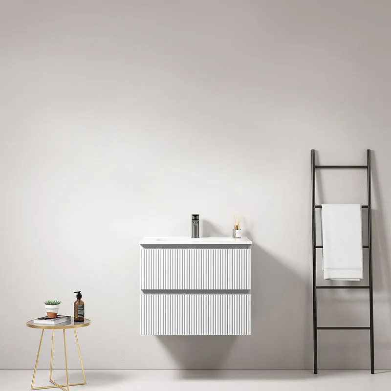 Mobile bagno sospeso cannettato 60 cm Bianco Lavabo in Ceramica Senza Specchio - Fiji Paint