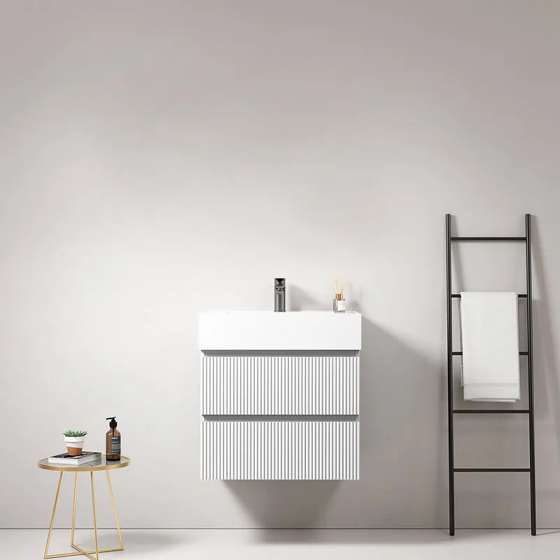 Mobile bagno sospeso cannettato 60 cm Bianco Lavabo in Resina Senza Specchio - Fiji Paint