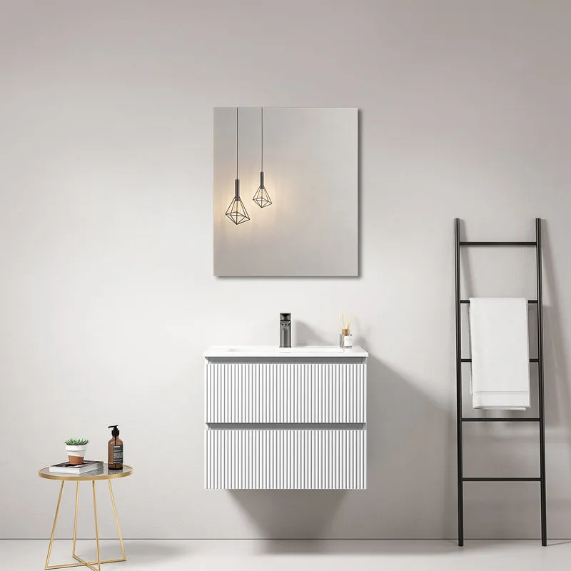 Mobile bagno sospeso cannettato 60 cm Bianco Lavabo in Ceramica Specchio Quadro - Fiji Paint