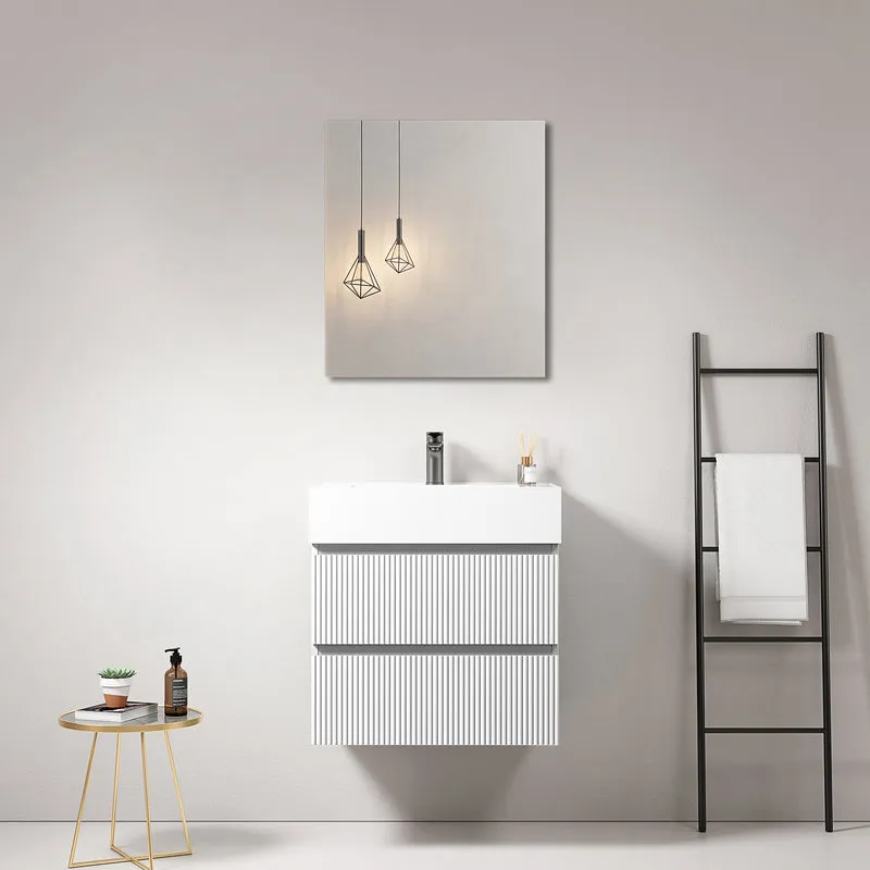 Mobile bagno sospeso cannettato 60 cm Bianco Lavabo in Resina Specchio Quadro - Fiji Paint