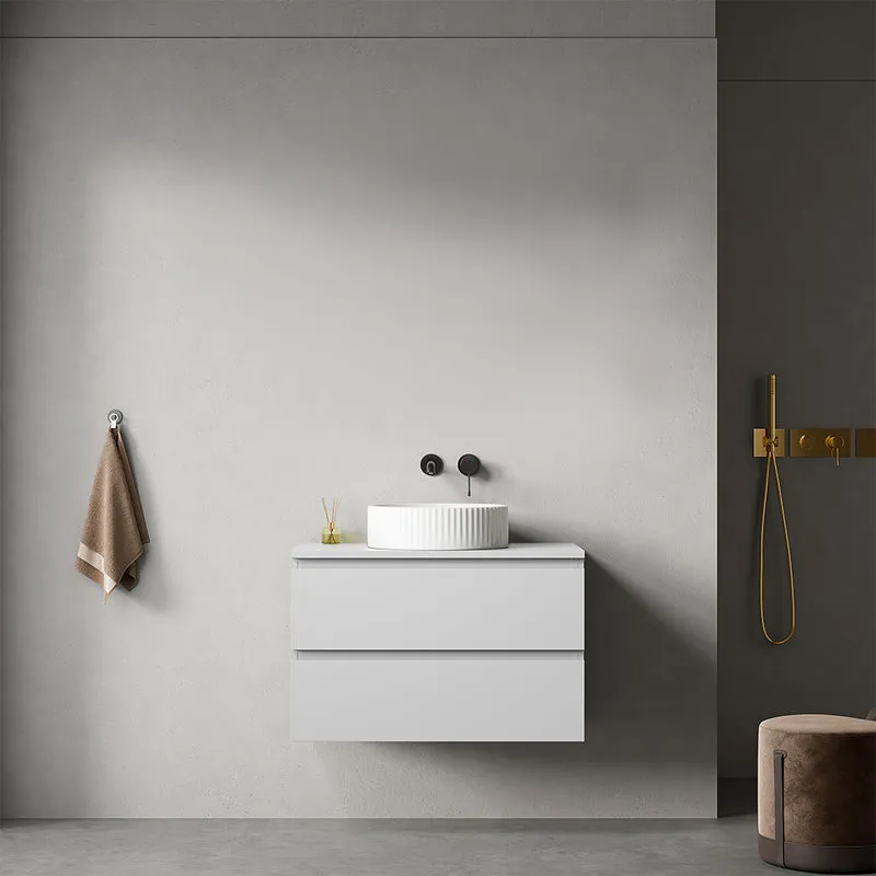 Mobile bagno sospeso 80 cm Bianco Opaco per Lavabo d'appoggio Senza Specchio - Fiji Paint Top