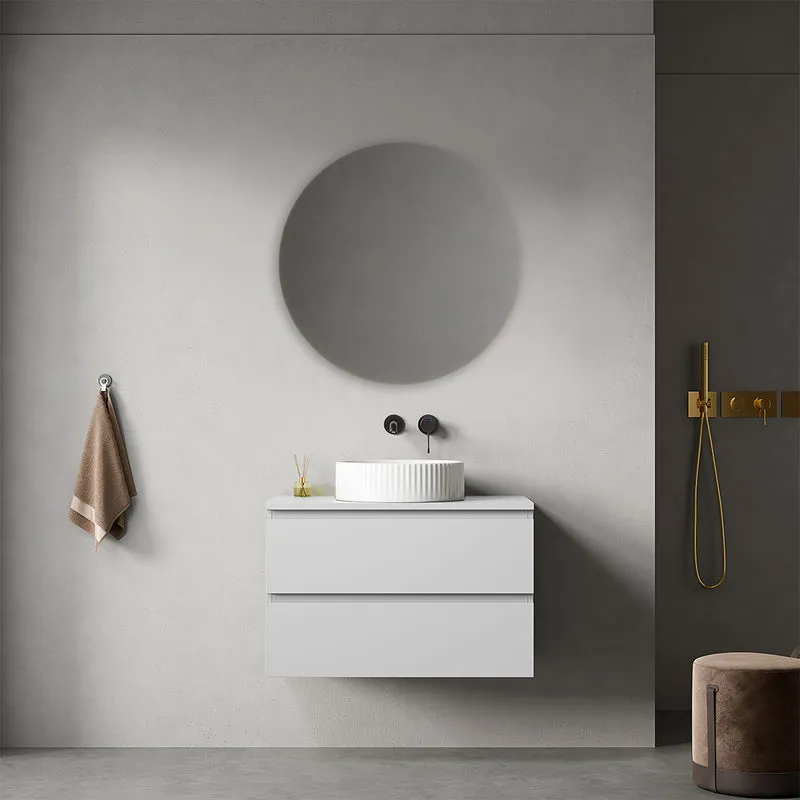Mobile bagno sospeso 80 cm Bianco Opaco per Lavabo d'appoggio Specchio Tondo - Fiji Paint Top