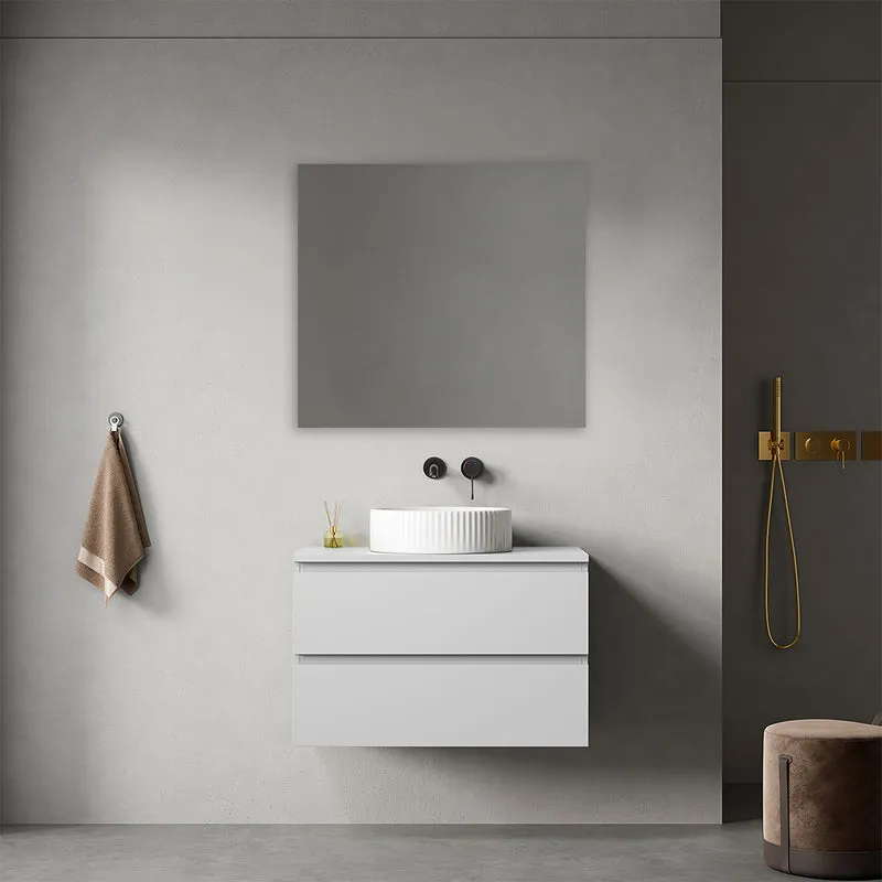 Mobile bagno sospeso 80 cm Bianco Opaco per Lavabo d'appoggio Specchio Quadro - Fiji Paint Top