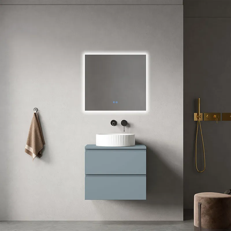 Mobile bagno sospeso 60 cm Blu Avio per Lavabo d'appoggio Specchio Quadro Retroilluminato - Fiji Paint Top