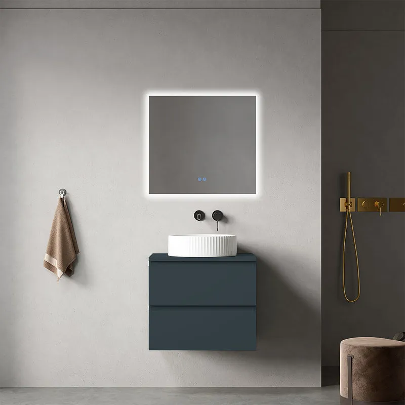 Mobile bagno sospeso 60 cm Blu Mare per Lavabo d'appoggio Specchio Quadro Retroilluminato - Fiji Paint Top