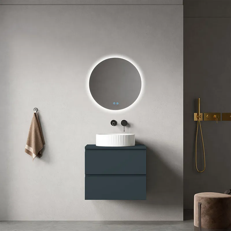 Mobile bagno sospeso 60 cm Blu Mare per Lavabo d'appoggio Specchio Tondo Retroilluminato - Fiji Paint Top