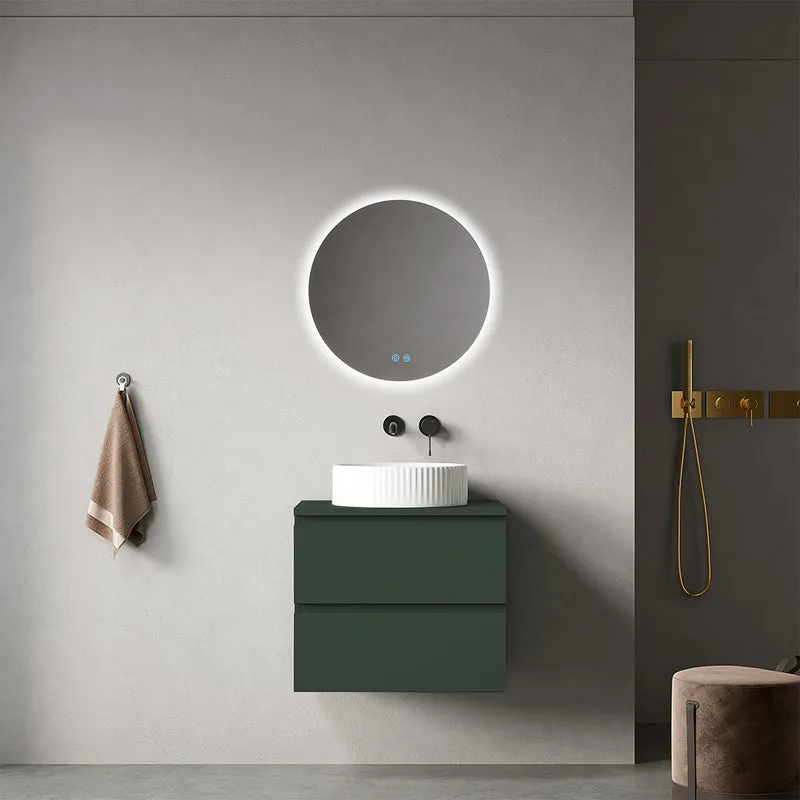Mobile bagno sospeso 60 cm Verde Comodoro per Lavabo d'appoggio Specchio Tondo Retroilluminato - Fiji Paint Top