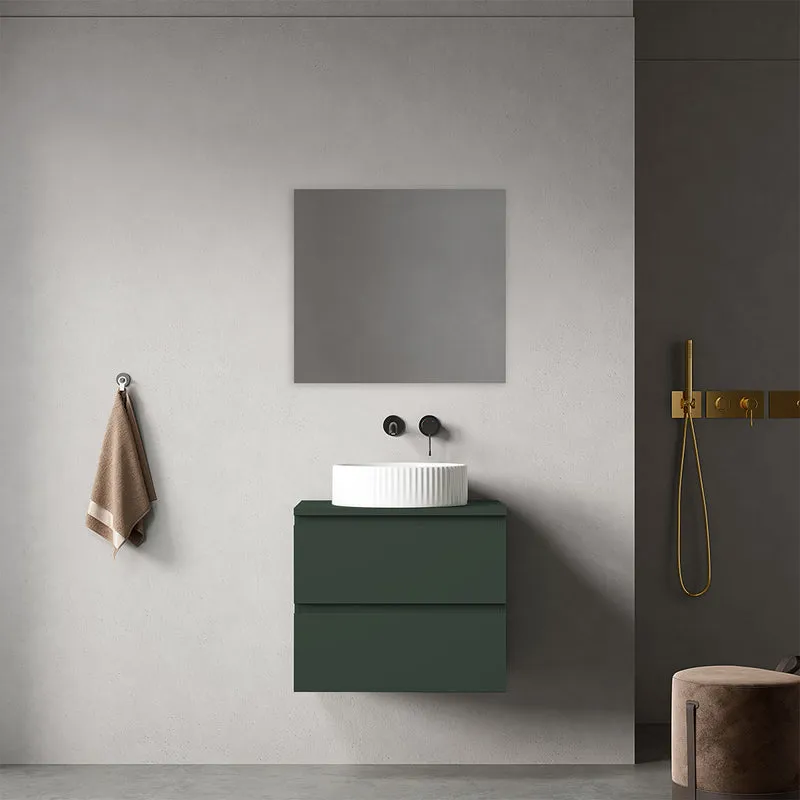 Mobile bagno sospeso 60 cm Verde Comodoro per Lavabo d'appoggio Specchio Quadro - Fiji Paint Top