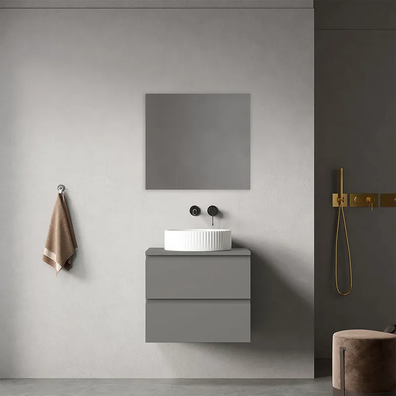 Mobile bagno sospeso 60 cm Grigio Londra per Lavabo d'appoggio Specchio Quadro - Fiji Paint Top