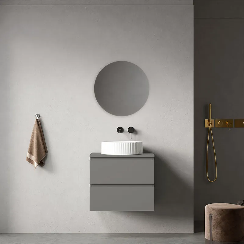 Mobile bagno sospeso 60 cm Grigio Londra per Lavabo d'appoggio Specchio Tondo - Fiji Paint Top