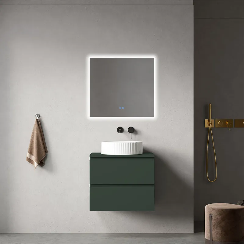 Mobile bagno sospeso 60 cm Verde Comodoro per Lavabo d'appoggio Specchio Quadro Retroilluminato - Fiji Paint Top