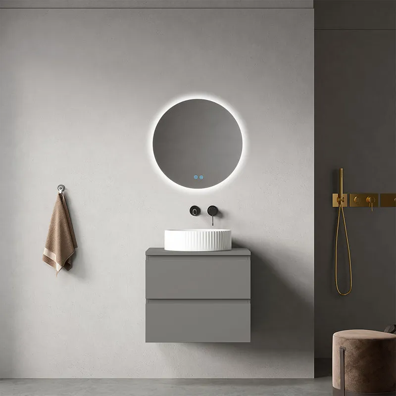 Mobile bagno sospeso 60 cm Grigio Londra per Lavabo d'appoggio Specchio Tondo Retroilluminato - Fiji Paint Top