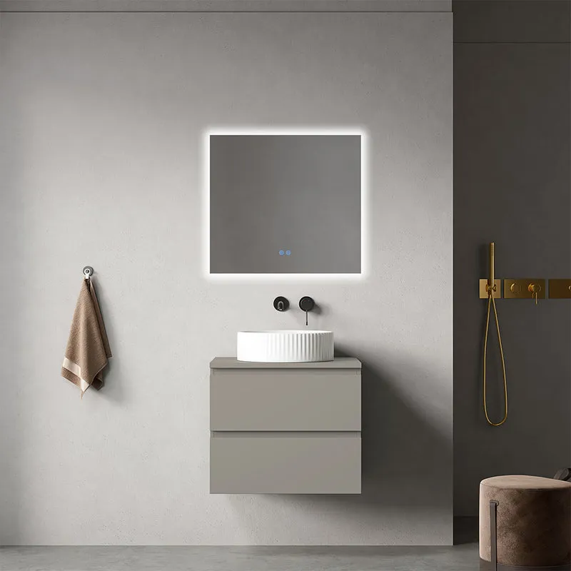 Mobile bagno sospeso 60 cm Grigio Cenere per Lavabo d'appoggio Specchio Quadro Retroilluminato - Fiji Paint Top