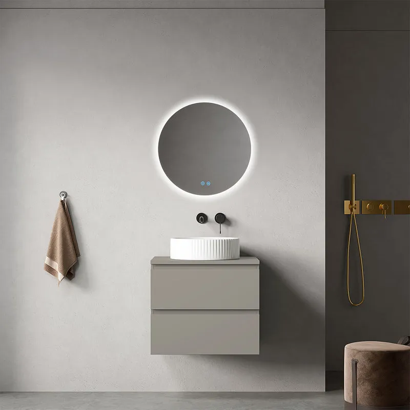 Mobile bagno sospeso 60 cm Grigio Cenere per Lavabo d'appoggio Specchio Tondo Retroilluminato - Fiji Paint Top