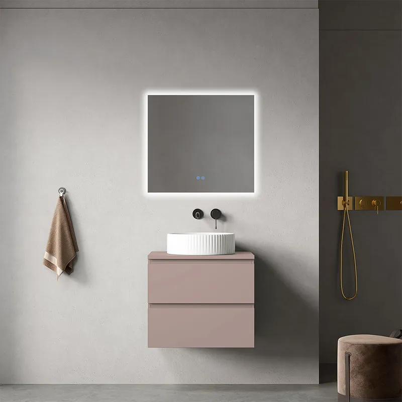 Mobile bagno sospeso 60 cm Rosa Retrò per Lavabo d'appoggio Specchio Quadro Retroilluminato - Fiji Paint Top