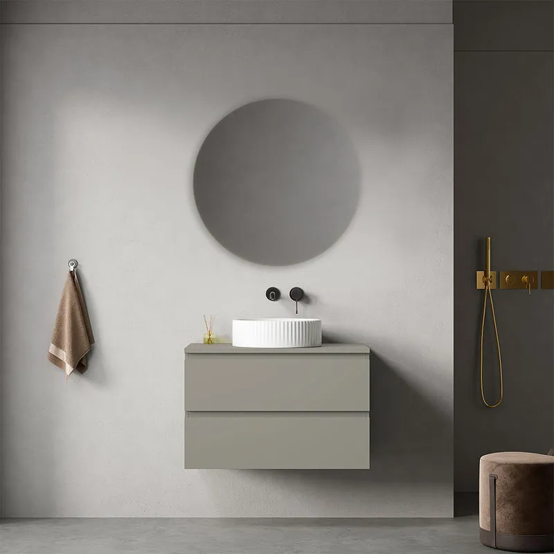 Mobile bagno sospeso 80 cm Grigio Cenere per Lavabo d'appoggio Specchio Tondo - Fiji Paint Top