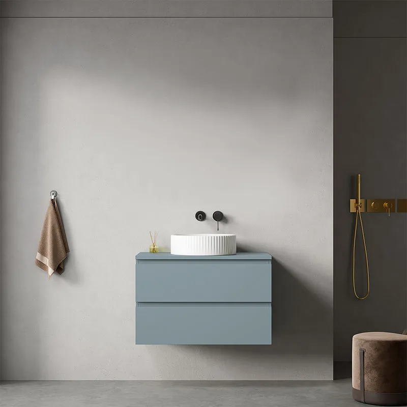 Mobile bagno sospeso 80 cm Blu Avio per Lavabo d'appoggio Senza Specchio - Fiji Paint Top